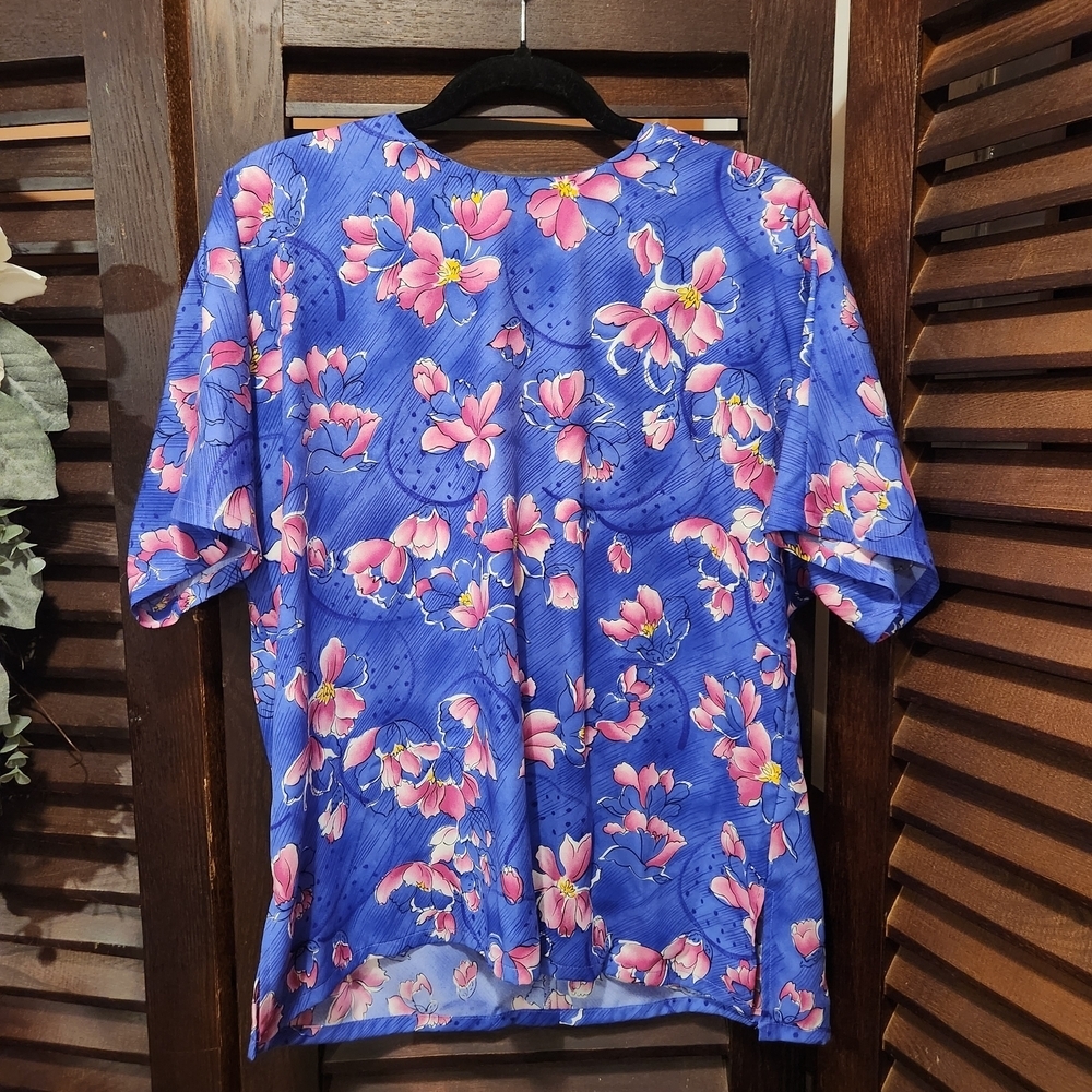 Vintage Blue and Pink Floral Blouse